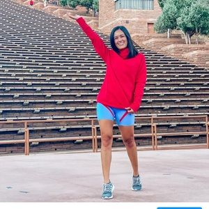 Red sweatshirt over sized long